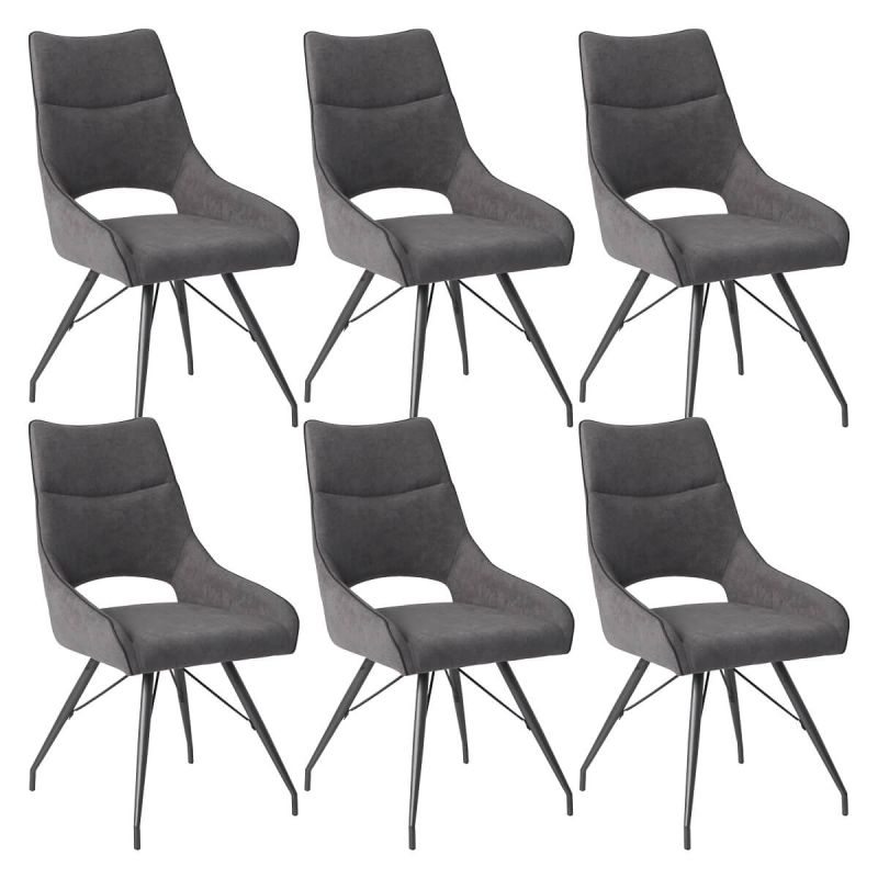Lot de 6 chaises tissu coloris gris anthracite pieds métal laqué gris - BERNIE
