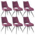 Lot de 6 chaises tissu coloris violet pieds métal laqué gris - BERNIE