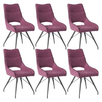 Lot de 6 chaises tissu coloris violet pieds métal laqué gris - BERNIE