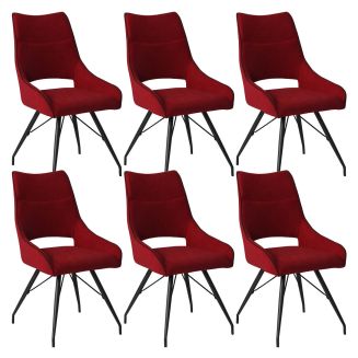 Lot de 6 chaises tissu coloris rouge pieds métal laqué gris - BERNIE
