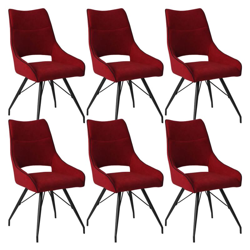 Lot de 6 chaises tissu coloris rouge pieds métal laqué gris - BERNIE