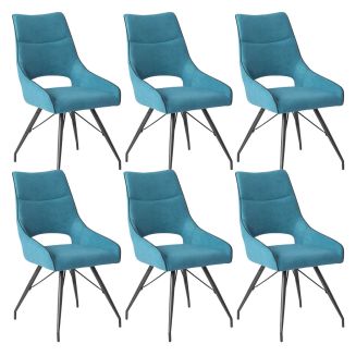Lot de 6 chaises tissu coloris bleu pieds métal laqué gris - BERNIE