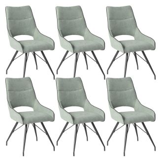 Lot de 6 chaises tissu coloris vert d'eau pieds métal laqué gris - BERNIE