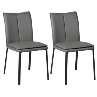 Lot de 2 chaises avec assise rembourrée revêtement synthétique coloris gris et pieds en acier laqué. - SILLAGE