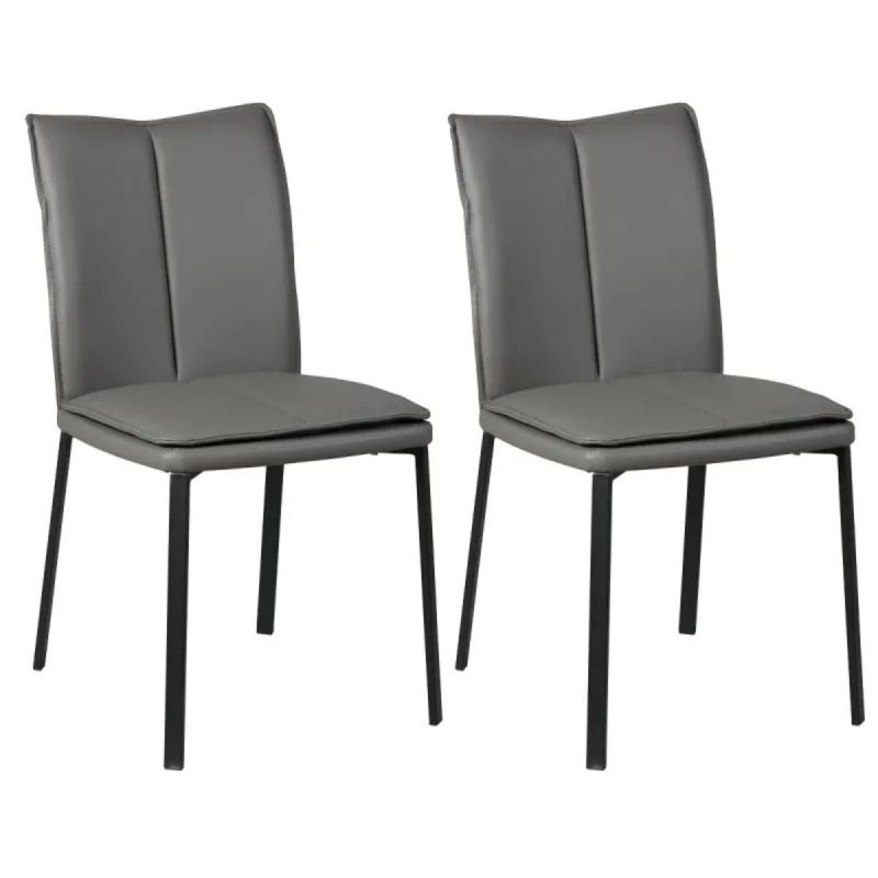 Lot de 2 chaises avec assise rembourrée revêtement synthétique coloris gris et pieds en acier laqué. - SILLAGE