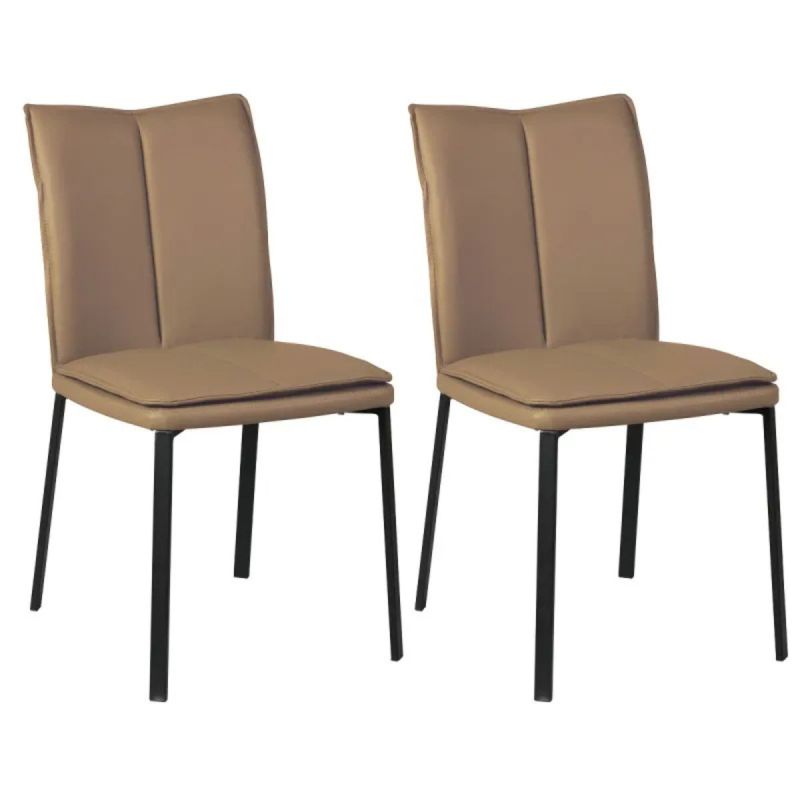Lot de 2 chaises avec assise rembourrée revêtement synthétique coloris caramel et pieds en acier laqué. - SILLAGE