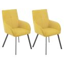 Lot de 2 fauteuils de table enveloppants en tissu jaune pieds métal laqué anthracite - EVIDENCE