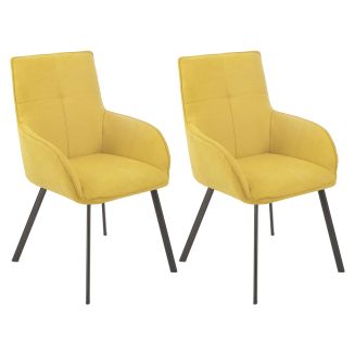 Lot de 2 fauteuils de table enveloppants en tissu jaune pieds métal laqué anthracite - EVIDENCE