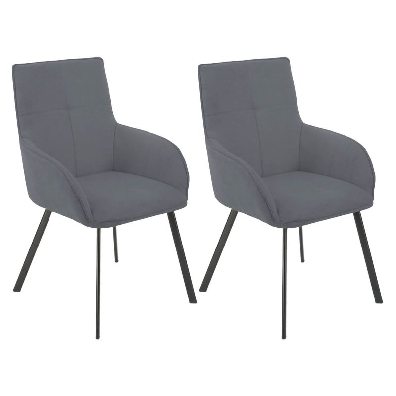 Lot de 2 fauteuils de table enveloppants en tissu gris pieds métal laqué anthracite - EVIDENCE