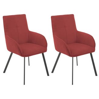 Lot de 2 fauteuils de table enveloppants en tissu rouge pieds métal laqué anthracite - EVIDENCE