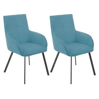 Lot de 2 fauteuils de table enveloppants en tissu bleu pieds métal laqué anthracite - EVIDENCE
