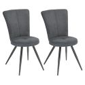 Lot de 2 chaises assise matelassée tissu toucher doux gris pieds métal laqué anthracite - ELLIPSE
