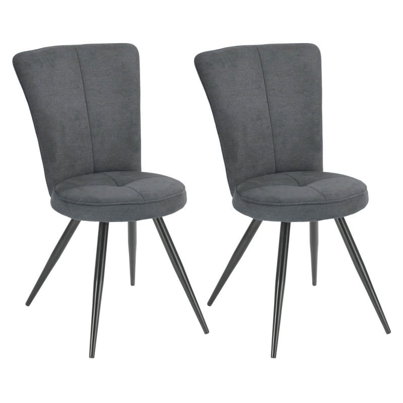 Lot de 2 chaises assise matelassée tissu toucher doux gris pieds métal laqué anthracite - ELLIPSE