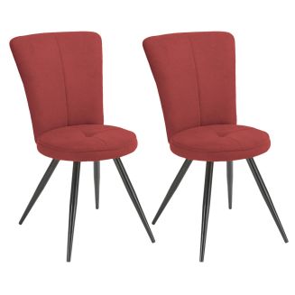 Lot de 2 chaises assise matelassée tissu toucher doux rouge pieds métal laqué anthracite - ELLIPSE