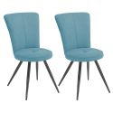 Lot de 2 chaises assise matelassée tissu toucher doux bleu pieds métal laqué anthracite - ELLIPSE
