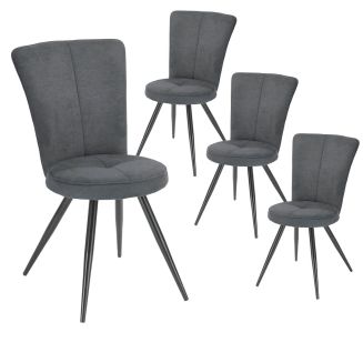 Lot de 4 chaises assise matelassée tissu toucher doux gris pieds métal laqué anthracite - ELLIPSE