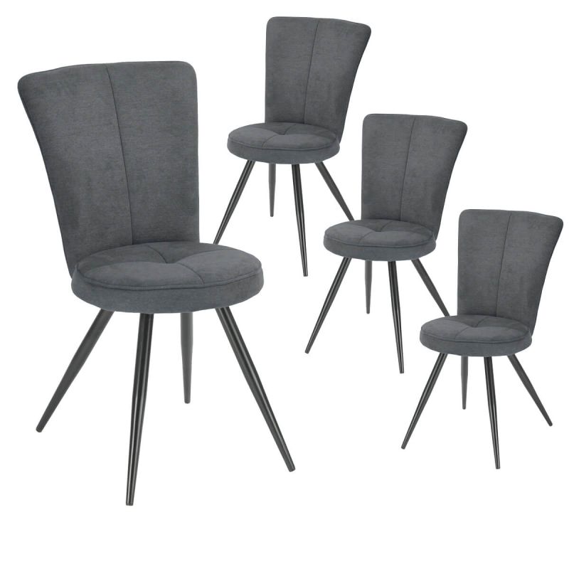 Lot de 4 chaises assise matelassée tissu toucher doux gris pieds métal laqué anthracite - ELLIPSE