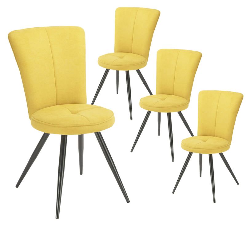 Lot de 4 chaises assise matelassée tissu toucher doux jaune pieds métal laqué anthracite - ELLIPSE