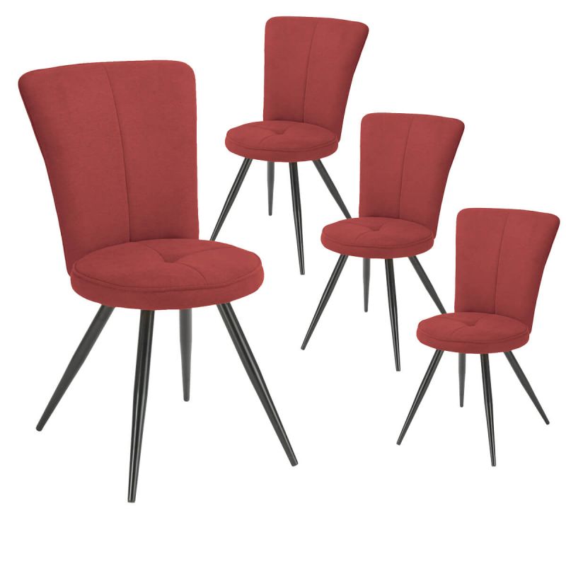 Lot de 4 chaises assise matelassée tissu toucher doux rouge pieds métal laqué anthracite - ELLIPSE