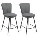 Lot de 2 tabourets assise de bar matelassée tissu toucher doux gris pieds métal laqué anthracite - ELLIPSE