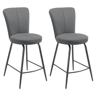 Lot de 2 tabourets assise de bar matelassée tissu toucher doux gris pieds métal laqué anthracite - ELLIPSE