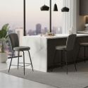 Lot de 2 tabourets assise de bar matelassée tissu toucher doux gris pieds métal laqué anthracite - ELLIPSE