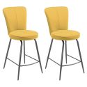 Lot de 2 tabourets assise de bar matelassée tissu toucher doux jaune pieds métal laqué anthracite - ELLIPSE