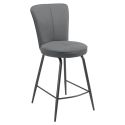 Lot de 4 tabourets assise de bar matelassée tissu toucher doux gris pieds métal laqué anthracite - ELLIPSE