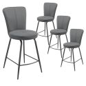 Lot de 4 tabourets assise de bar matelassée tissu toucher doux gris pieds métal laqué anthracite - ELLIPSE