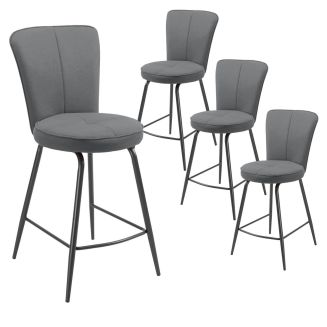 Lot de 4 tabourets assise de bar matelassée tissu toucher doux gris pieds métal laqué anthracite - ELLIPSE