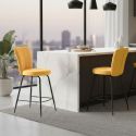 Lot de 4 tabourets assise de bar matelassée tissu toucher doux jaune pieds métal laqué anthracite - ELLIPSE