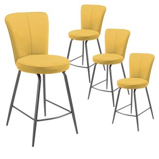 Lot de 4 tabourets assise de bar matelassée tissu toucher doux jaune pieds métal laqué anthracite - ELLIPSE
