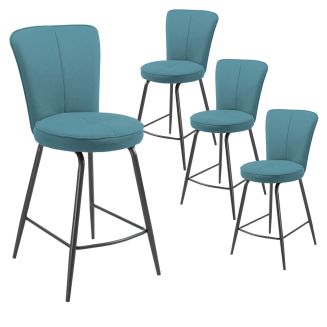Lot de 4 tabourets assise de bar matelassée tissu toucher doux bleu pieds métal laqué anthracite - ELLIPSE
