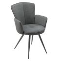 Lot de 2 fauteuils de table assise matelassée tissu toucher doux gris pieds métal laqué anthracite - ELLIPSE