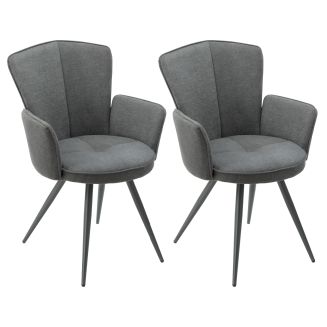 Lot de 2 fauteuils de table assise matelassée tissu toucher doux gris pieds métal laqué anthracite - ELLIPSE
