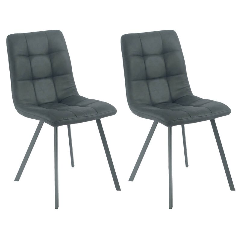 Lot de 2 chaises matelassées tissu toucher doux gris pieds métal laqué anthracite - MOALIA