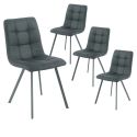Lot de 4 chaises matelassées tissu toucher doux gris pieds métal laqué anthracite - MOALIA