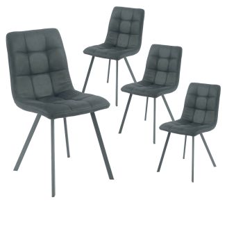 Lot de 4 chaises matelassées tissu toucher doux gris pieds métal laqué anthracite - MOALIA