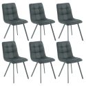 Lot de 6 chaises matelassées tissu toucher doux gris pieds métal laqué anthracite - MOALIA