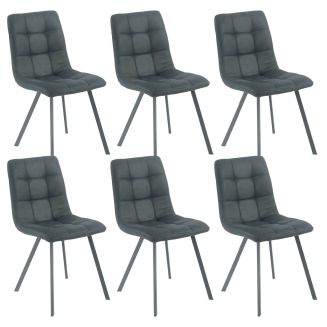 Lot de 6 chaises matelassées tissu toucher doux gris pieds métal laqué anthracite - MOALIA