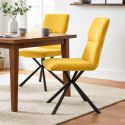 Lot de 4 chaises design en tissu chiné jaune et piètement étoile métal noir - ASTER