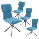 Lot de 4 chaises design en tissu chiné bleu et piètement étoile métal noir - ASTER