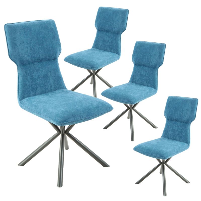 Lot de 4 chaises design en tissu chiné bleu et piètement étoile métal noir - ASTER