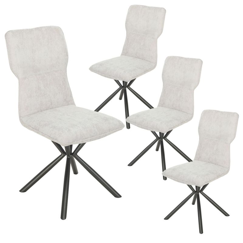 Lot de 4 chaises design en tissu chiné blanc et piètement étoile métal noir - ASTER