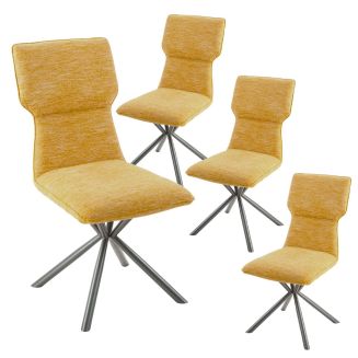 Lot de 4 chaises design en tissu chiné jaune et piètement étoile métal noir - ASTER