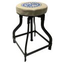 Tabouret atelier vintage à crémaillère en métal assise toile imprimée - SOLAL