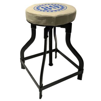 Tabouret atelier vintage à crémaillère en métal assise toile imprimée - SOLAL