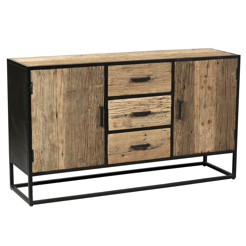 Buffet 2 portes 3 tiroirs en teck recyclé et métal laqué noir - TANETOA