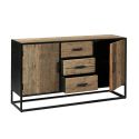 Buffet 2 portes 3 tiroirs en teck recyclé et métal laqué noir - TANETOA