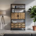 Etagère bibliothèque 2 portes 4 tiroirs en teck recyclé et métal laqué noir - TANETOA